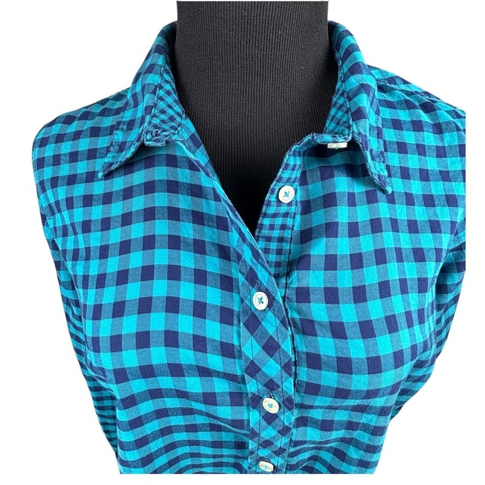 Talbots Womens Blue Navy Gingham Cotton Button Shirt Lg Preppy Coastal Grandma - Picture 4 of 10
